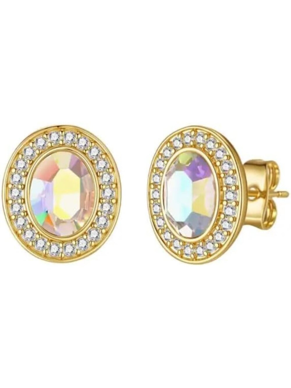 Elegant Austrian Crystal Halo Oval Stud Earrings - Sparkling Jewelry for Women